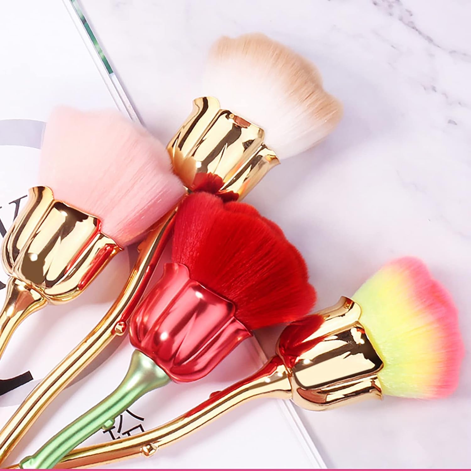2 Pieces Rose Flower Makeup Brushes Flower Blush Brush Large Face Powder Makeup Brushes Kabuki Brushes for Powder Cosmetic Nail Dust Brush Loose Powder Brush Makeup Tools (Red/Yellow Pink)