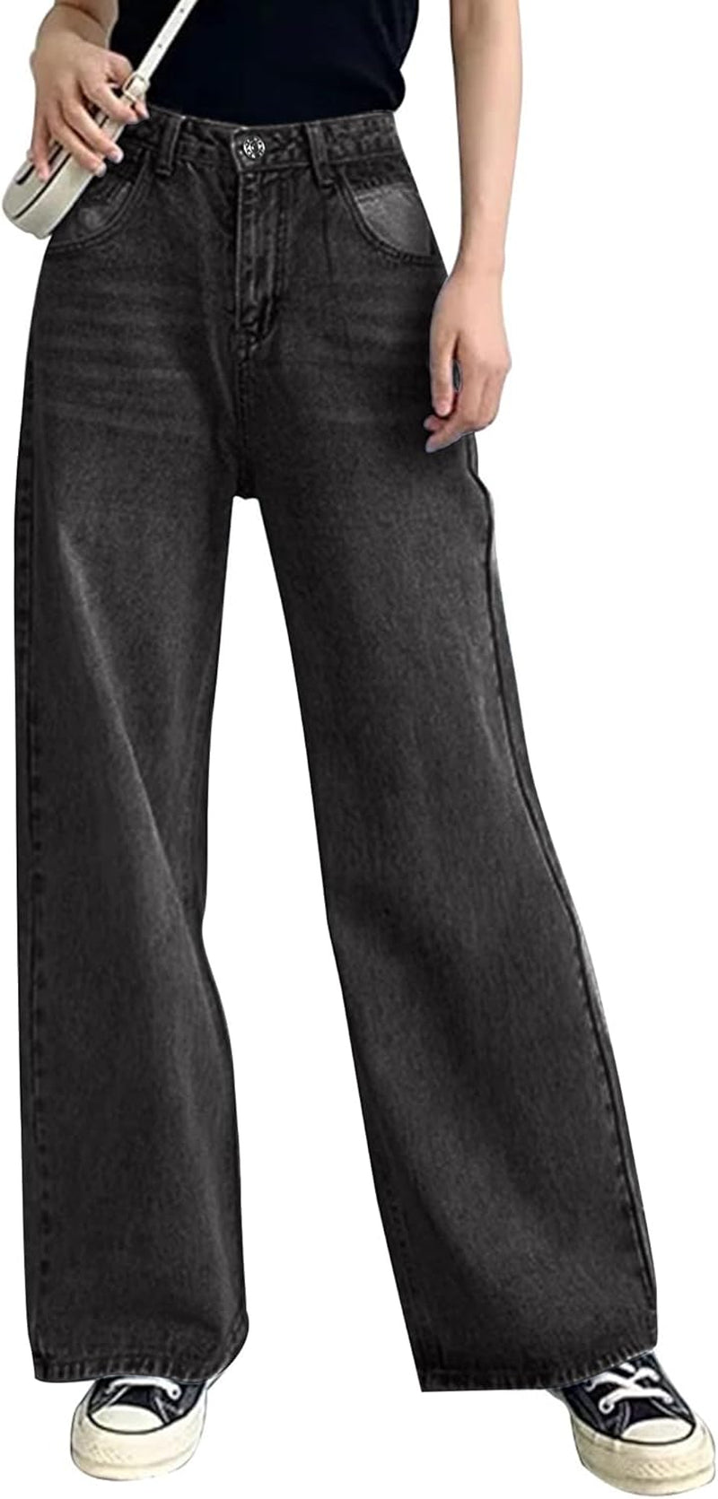 Baggy Wide Leg Jeans for Women High Waisted Trendy Flare Jeans Boyfriend Denim Pants with Patch Pockets