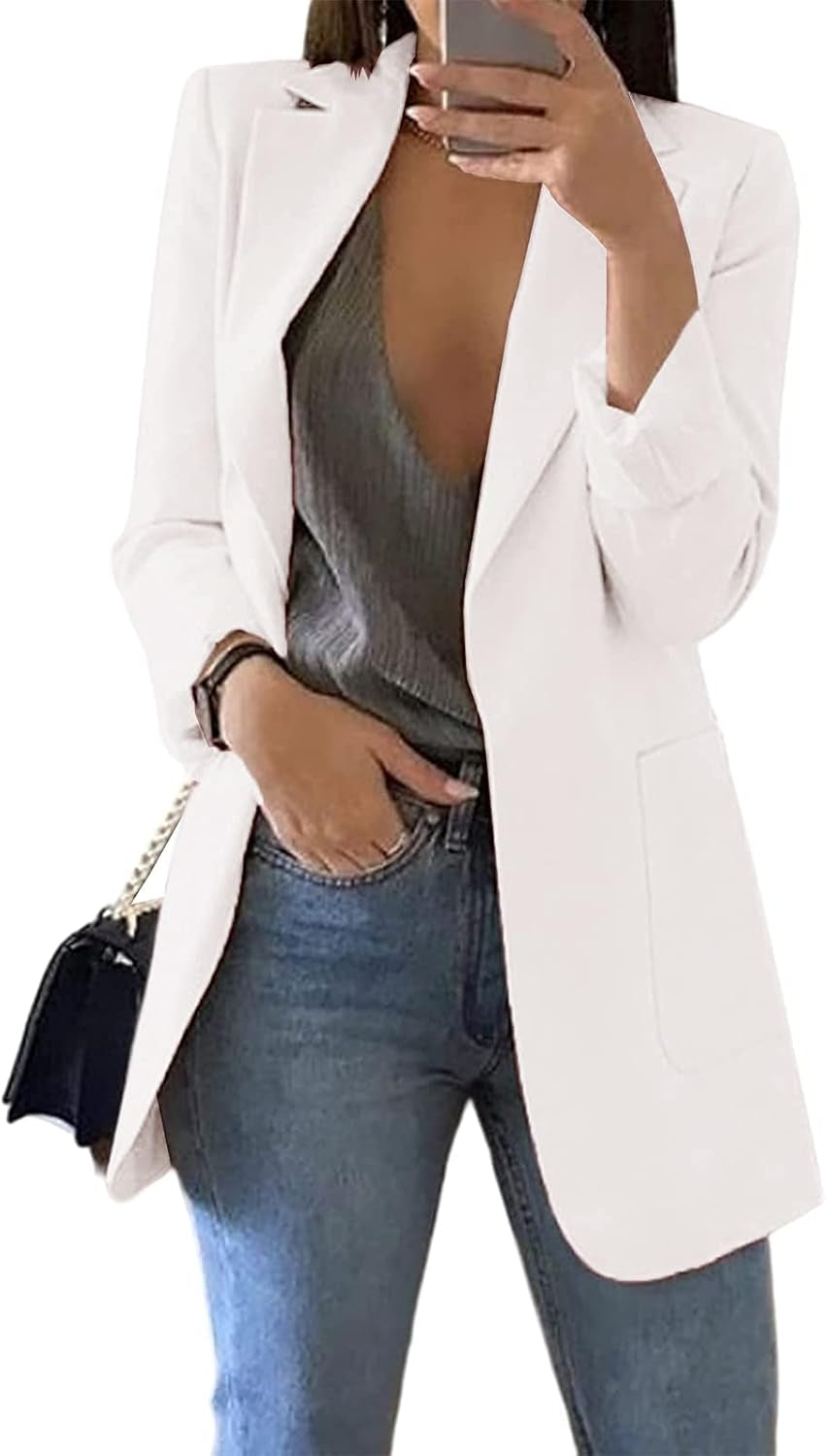 Womens Casual Blazers Open Front Long Sleeve Lapel Collar Work Office Jacket