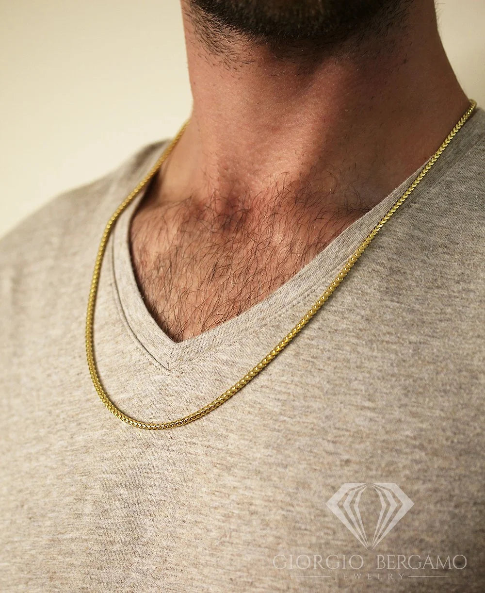 925 Italian Sterling Silver 2Mm Solid Franco Chain, FREE Microfiber Cloth, Yellow Gold Plated Square Box Link Chain Mens Womens Necklace,