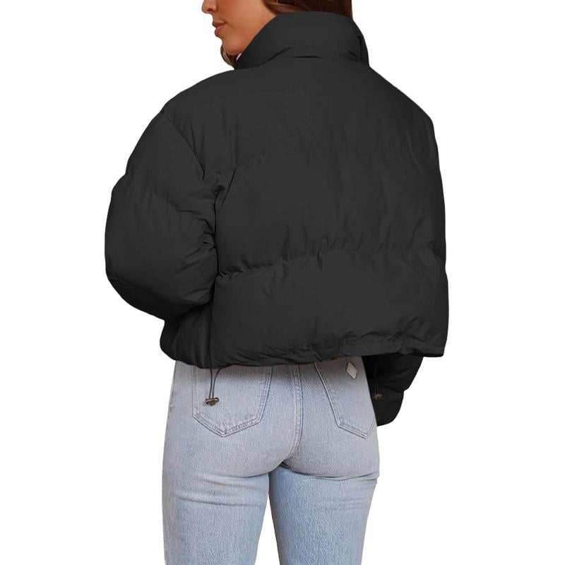 Imily Bela Womens Cropped Puffer Jackets Long Sleeve Stand Collar Coats Quilted Zipper Outerwear
