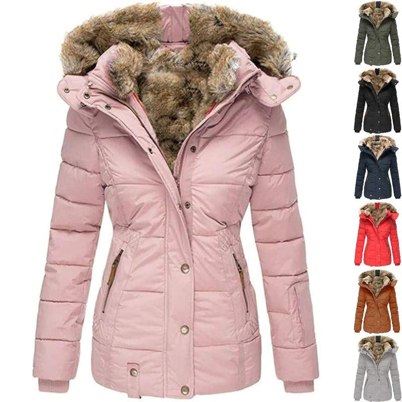Goranbon Womens down Coats Winter Zipper Hooded Faux Fur inside Parka down Jackets