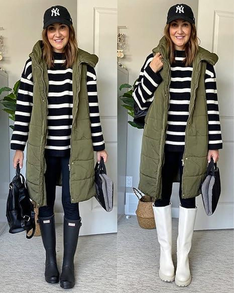 Goranbon Womens down Vest with Stand Collar Thick Hooded Sleeveless Long Coats Jacket