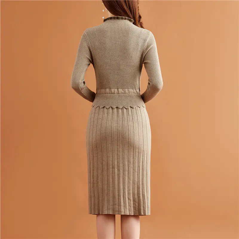 Slim Fit Knitted Sweater Dress for Women - Autumn/Winter