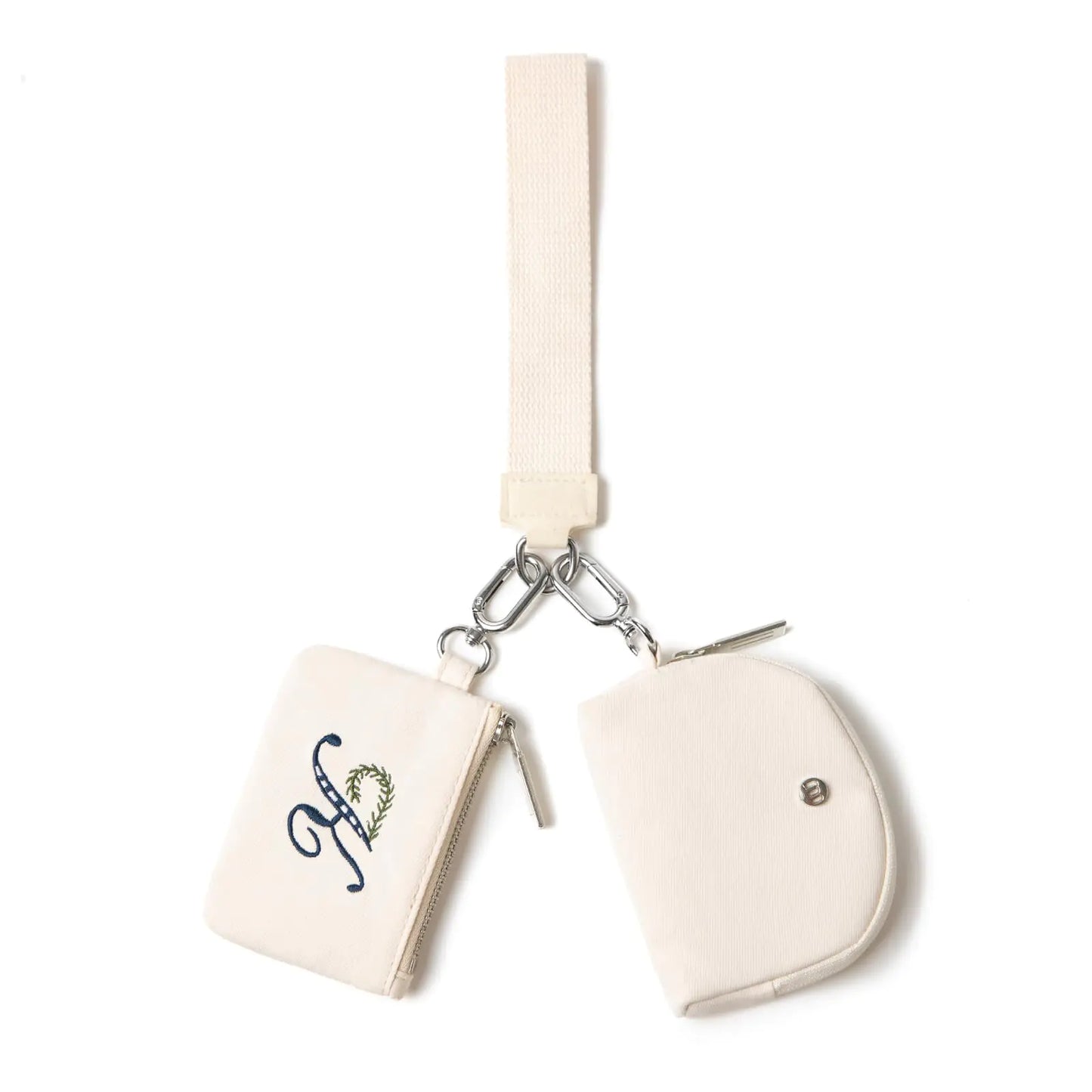 MAMONA Dual Pouch Wristlet Portable Wallet Mini Zip Around Wristlet Wallet for Women Coin Purse with Strap Initial Keychain Wallet Wristlet birthday gifts for girls (Beige-K)