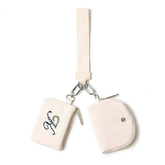 MAMONA Dual Pouch Wristlet Portable Wallet Mini Zip Around Wristlet Wallet for Women Coin Purse with Strap Initial Keychain Wallet Wristlet birthday gifts for girls (Beige-K)