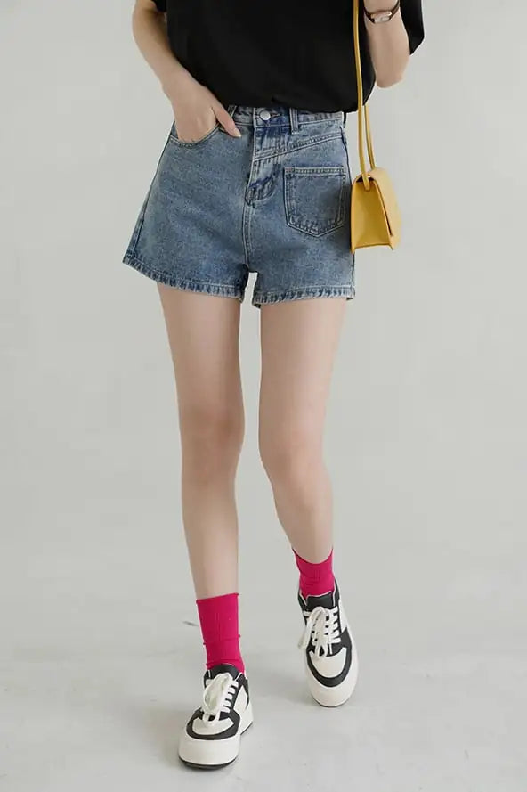 Retro Denim Shorts for Women with Side Pockets