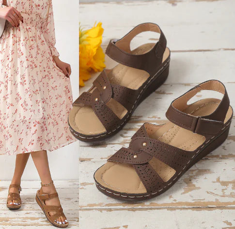 Retro Round Head Wedge Hollow Sandals for Women