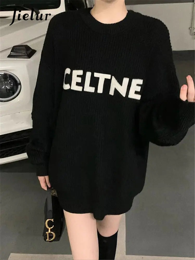 Jielur Vintage O-neck Letter Printed Hoodies for Women