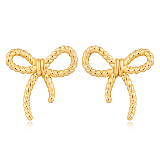 FAMARINE Gold Bow Earrings for Women Twisted Bow Stud Earrings Chic Small Earrings Jewelry