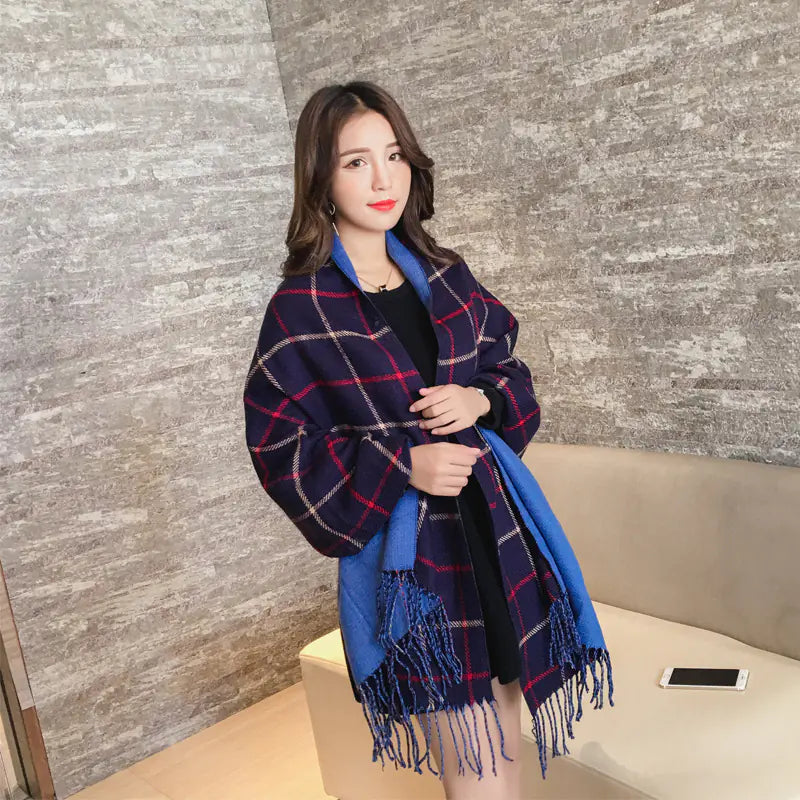 2018 Korean Style Thick Checkered Scarf for Women