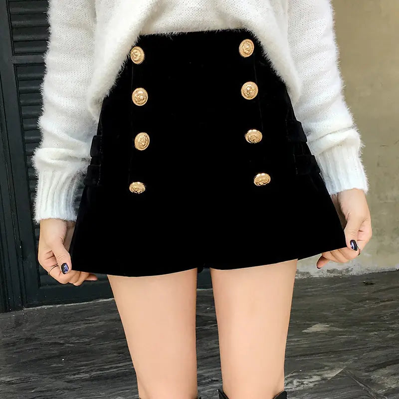 High-Waisted Velvet Shorts for Women (Autumn)