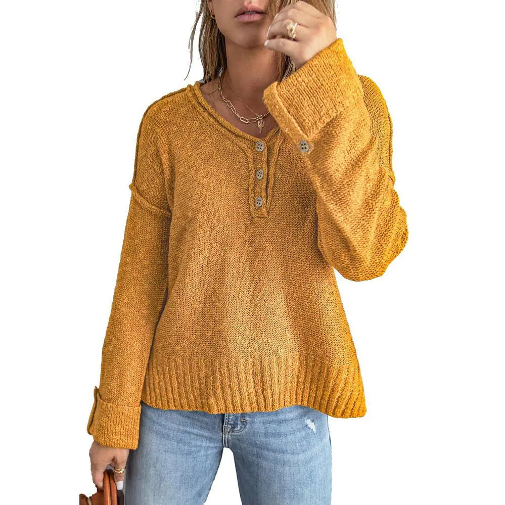 Loose Button Knitted Sweater for Women