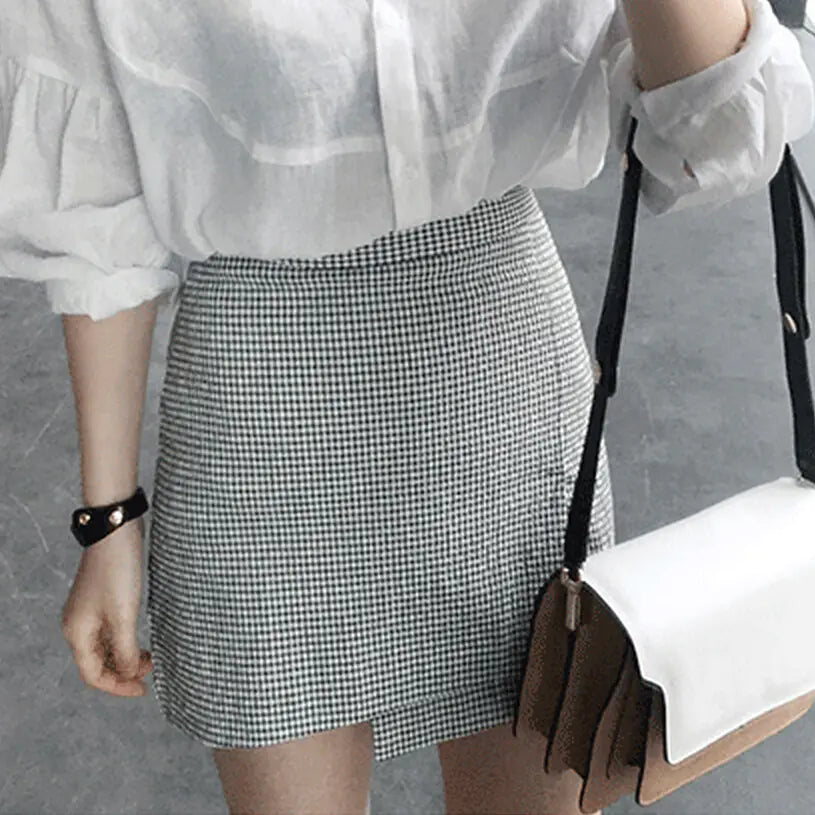 Houndstooth Irregular Skirt for Women