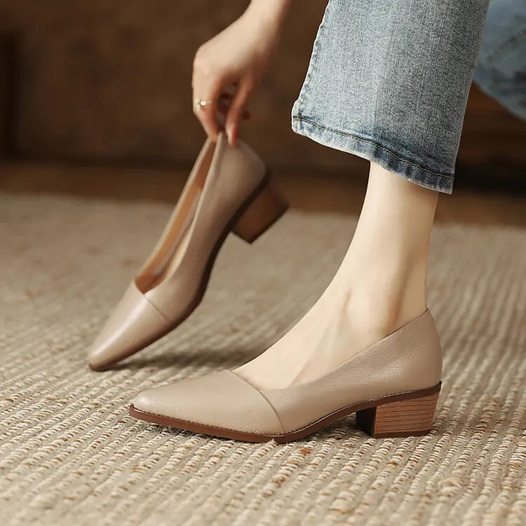 2023 Spring Women’s Low Heel Soft Leather Flats