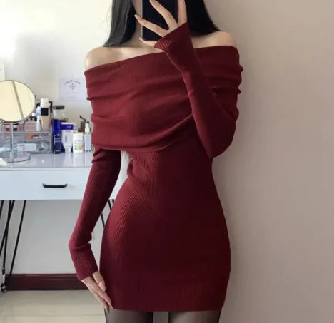Off-shoulder Sweaters Dress Women