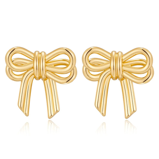FAMARINE Gold Bow Earrings Women Double Bow Stud Earrings Small Earrings Jewelry