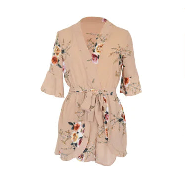 Bohemian V-Neck Ruffled Sleeve Print Jumpsuit Dress