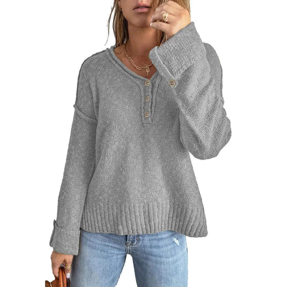 Loose Button Knitted Sweater for Women