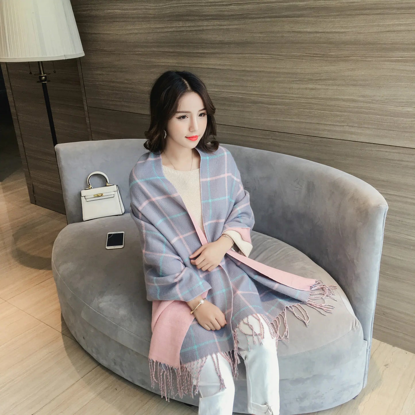 2018 Korean Style Thick Checkered Scarf for Women