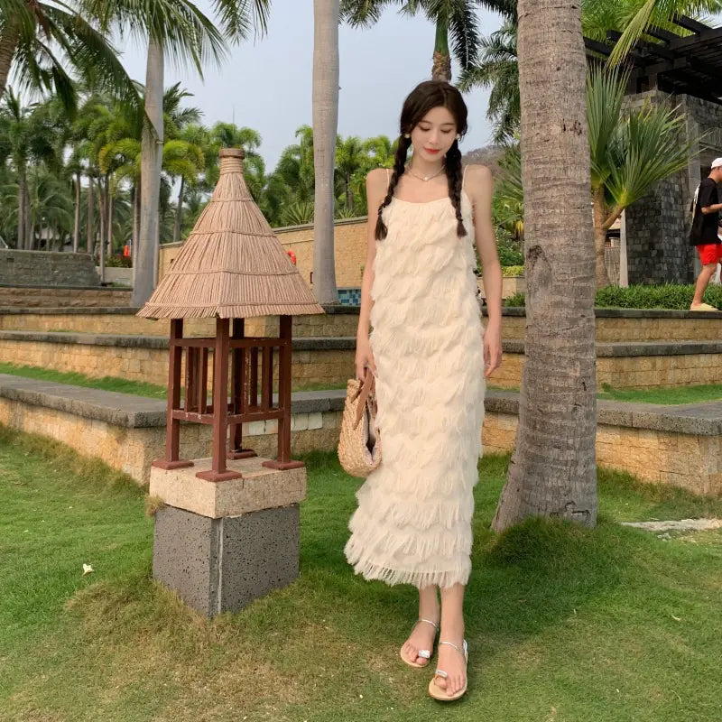 2023 Summer White Tassel Dress for Women