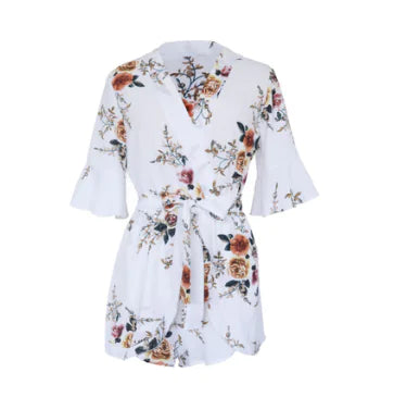 Bohemian V-Neck Ruffled Sleeve Print Jumpsuit Dress