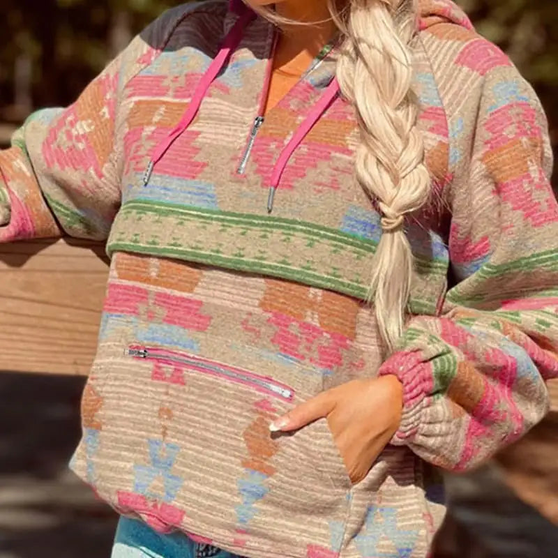 Abstract Printed Hoodie for Women