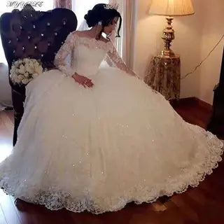 Off Shoulder Long Sleeve Wedding Dress