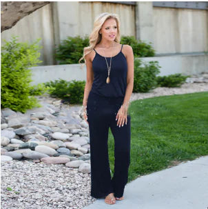 Floral Jumpsuit, Loose Fit Long Pants, Strap Jumpsuit