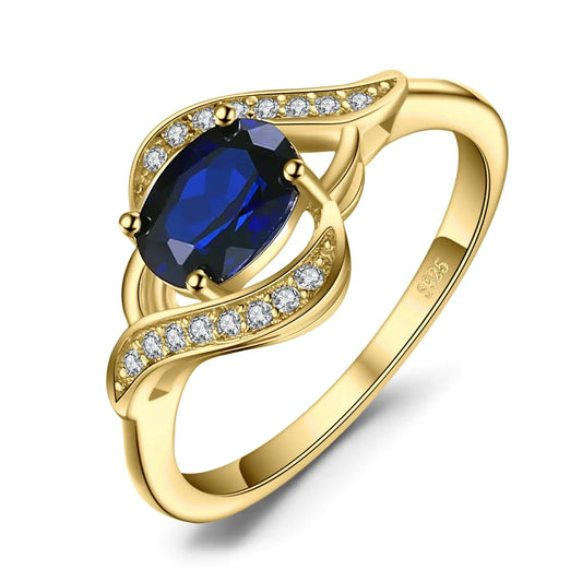 JewelryPalace 1ct Oval Created Blue Sapphire Rings for Women 14K Yellow Gold Plated 925 Sterling Silver Ring for Women Gemstone Jewelry Sets Promise Rings 8