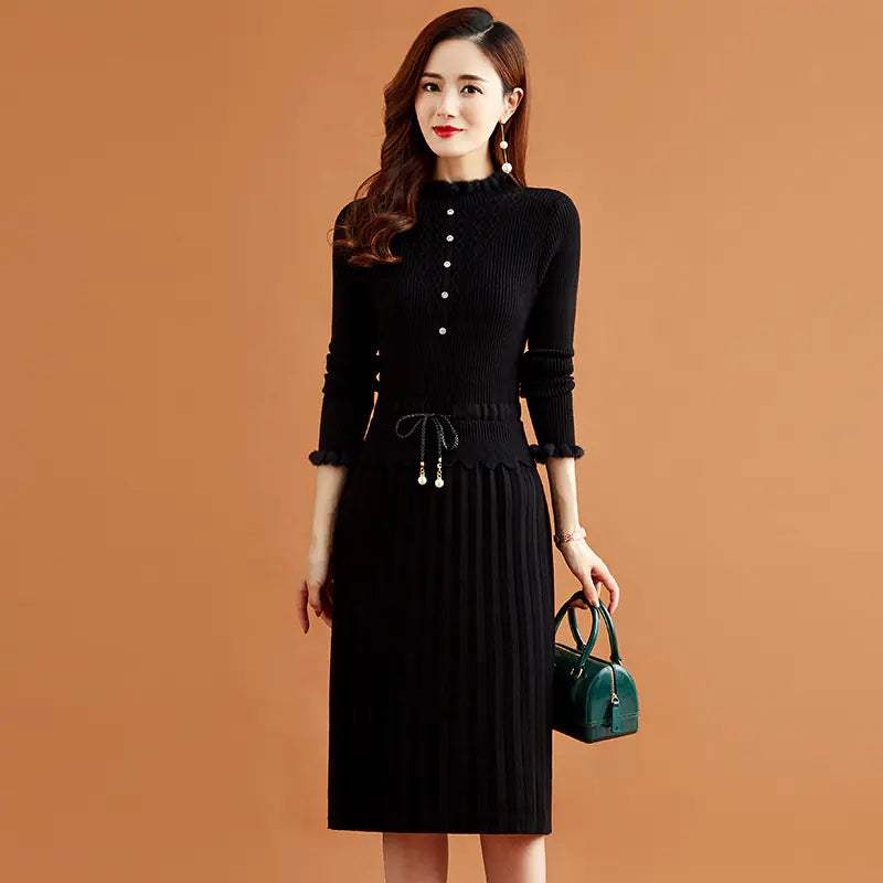 Slim Fit Knitted Sweater Dress for Women - Autumn/Winter