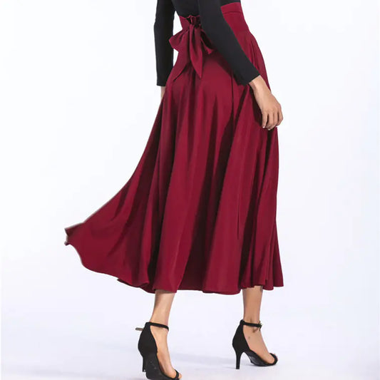 Long A-Line Skirt with Bow - Fashionable Maxi Skirt