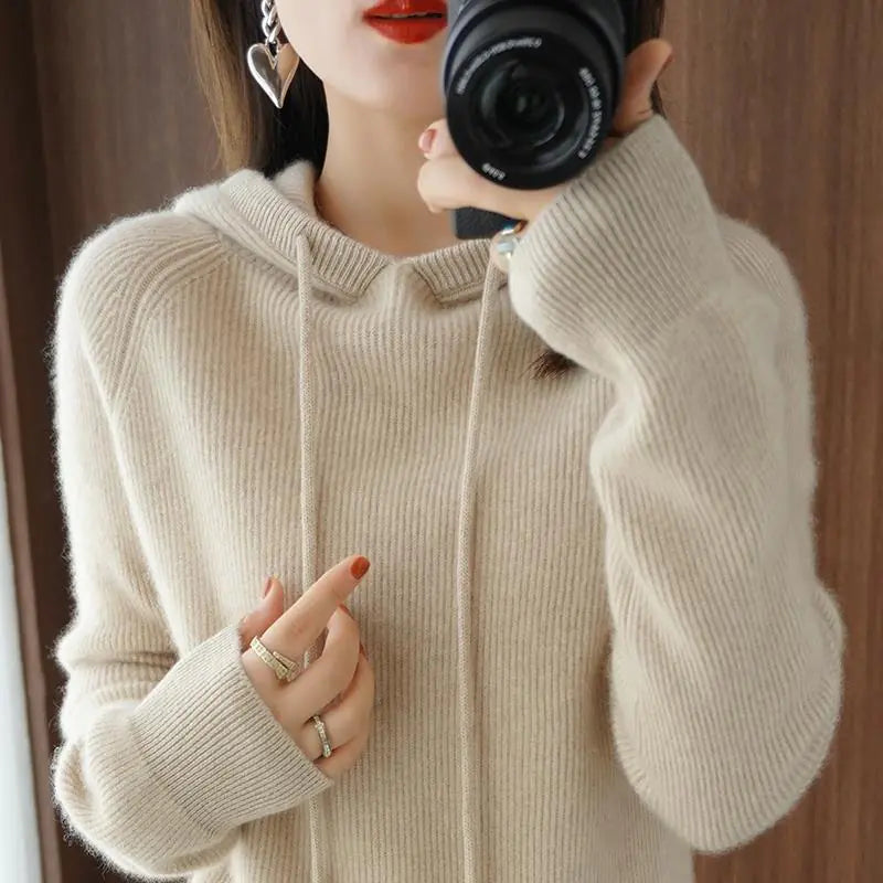 Hooded Cashmere Pullover Sweater for Women