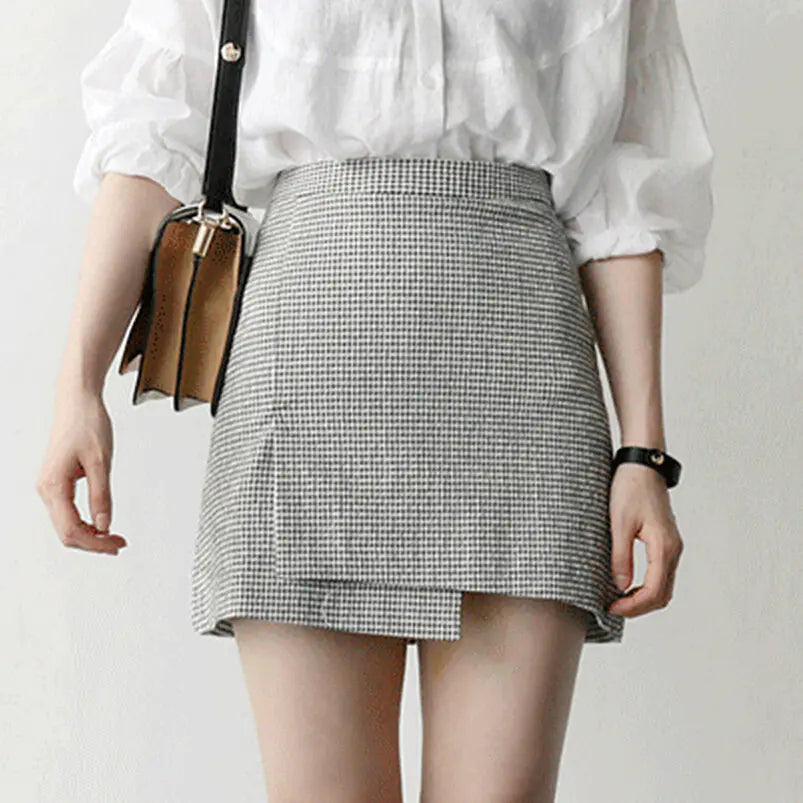 Houndstooth Irregular Skirt for Women