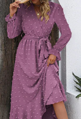 Polka Dot Long Sleeve Dress for Women - Party Wear