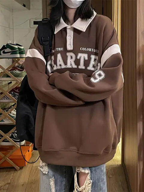 Plus Velvet Loose Hoodies for Women - Vintage Streetwear