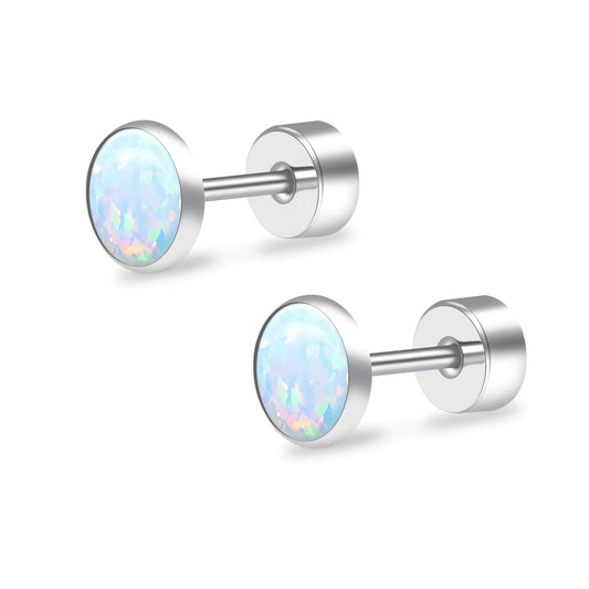 ZDE Titanium Flatback Earrings for Women Opal Fire and Snow Stud Earrings Flat Back Women Earrings Hypoallergenic Cartilage Flatback Earring Tragus Helix Tragus Conch Piercing (Fire and Snow 3MM)