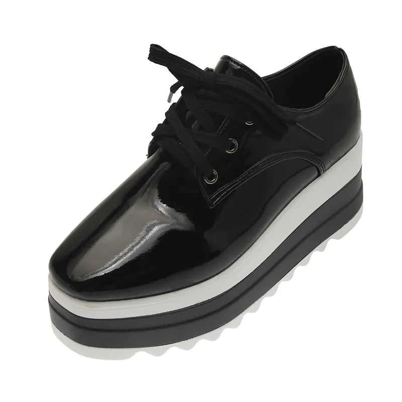 Women's Patent Leather Lace-up Platform Shoes