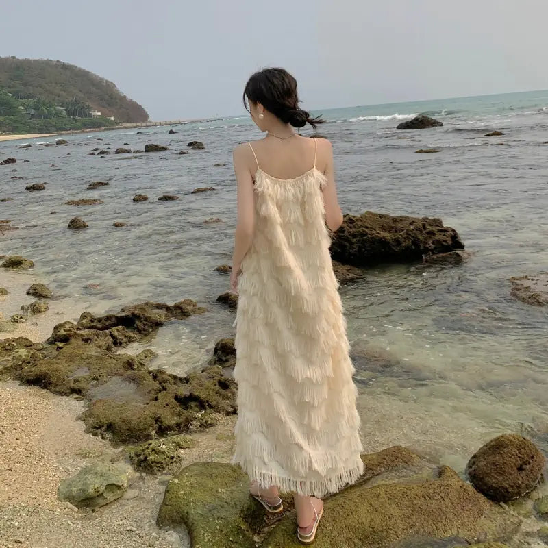 2023 Summer White Tassel Dress for Women