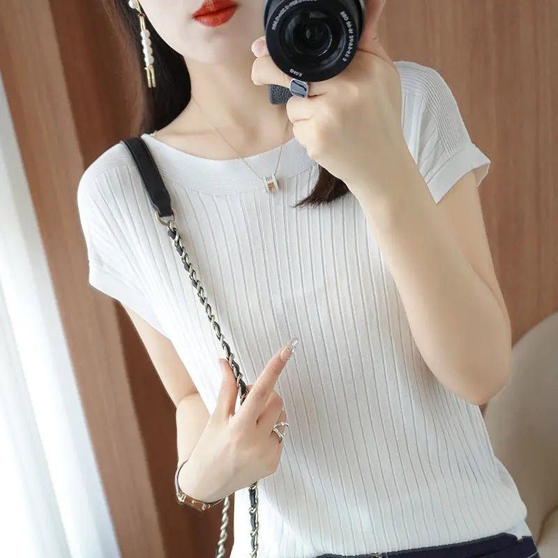 Lightweight Gray Knit Top for Women - Summer 2023