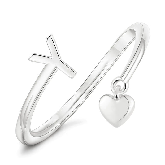 MYYOII Silver Initial Ring for Women Dainty Initial Heart Non Tarnish Silver Rings Alphabet Letter Rings Open Statement Ring Adjustable Thumb Pinky Ring for Women