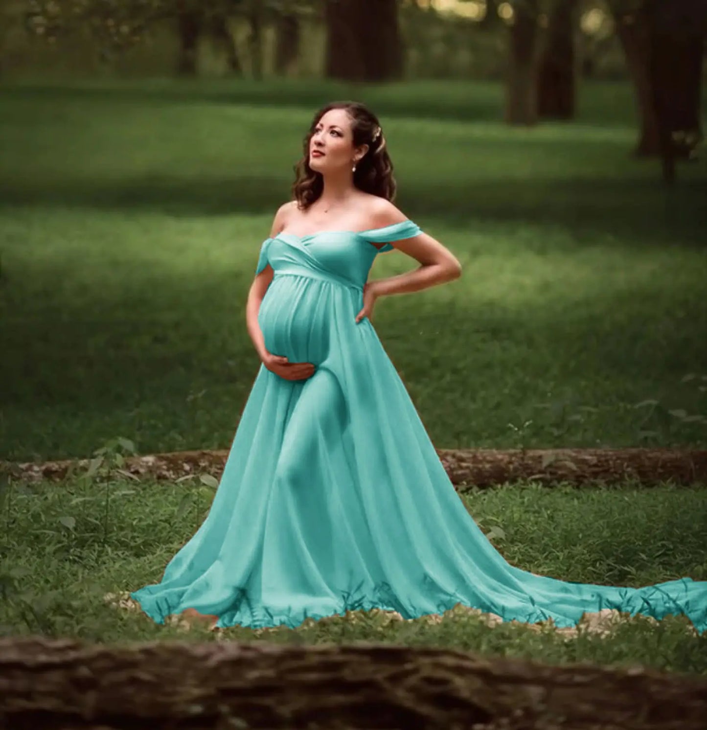Fluttering Tail Sleeve Long Dress for Pregnant Women