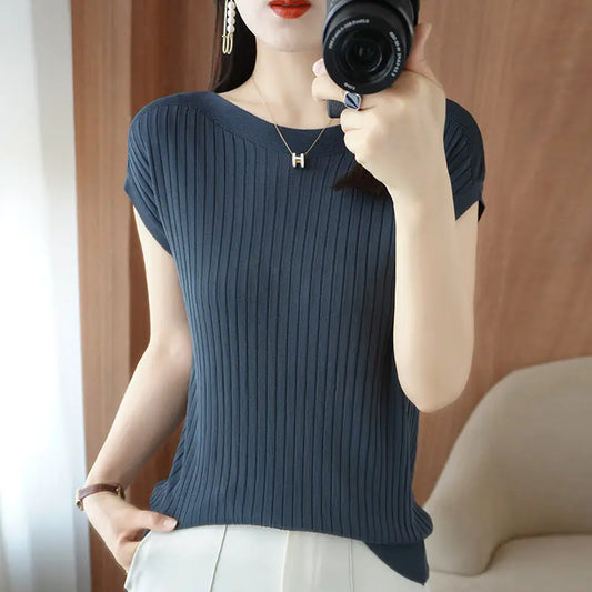 Lightweight Gray Knit Top for Women - Summer 2023