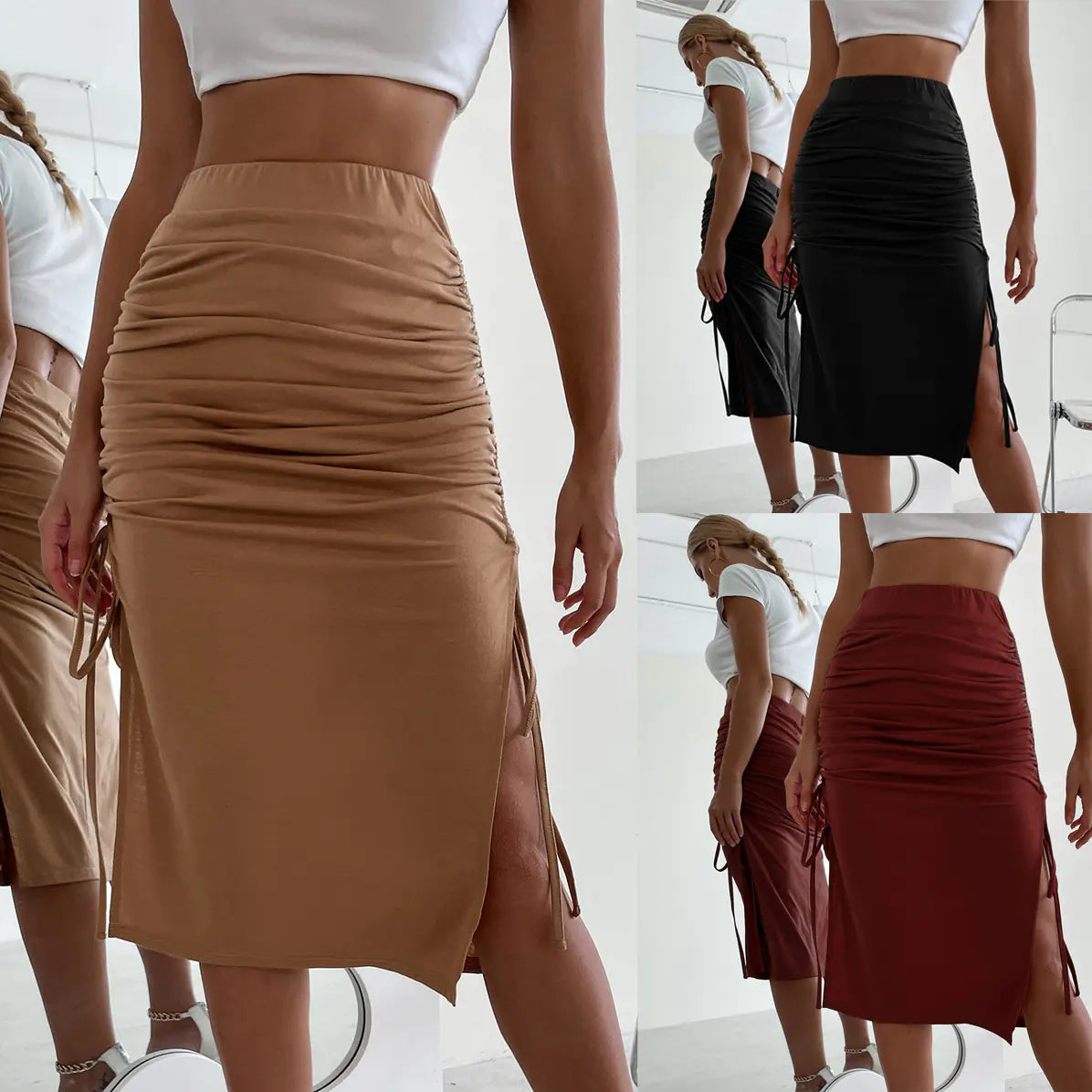 Ladies Skirts with Cross Drawstring Hips for Women