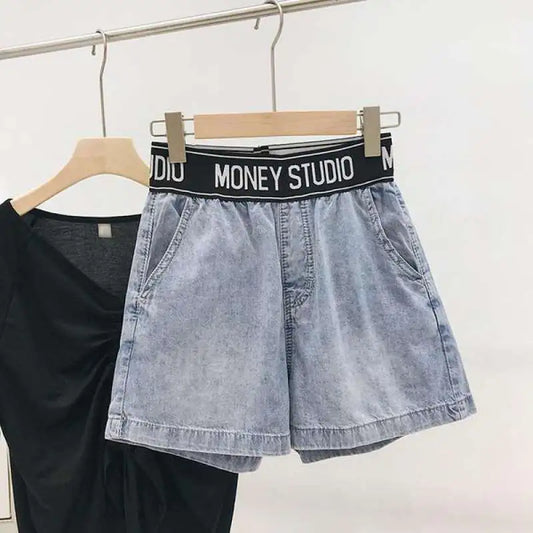 Embroidered High Waist Denim Shorts for Women