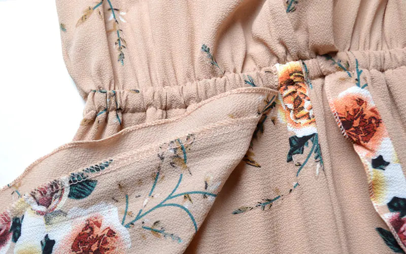 Bohemian V-Neck Ruffled Sleeve Print Jumpsuit Dress