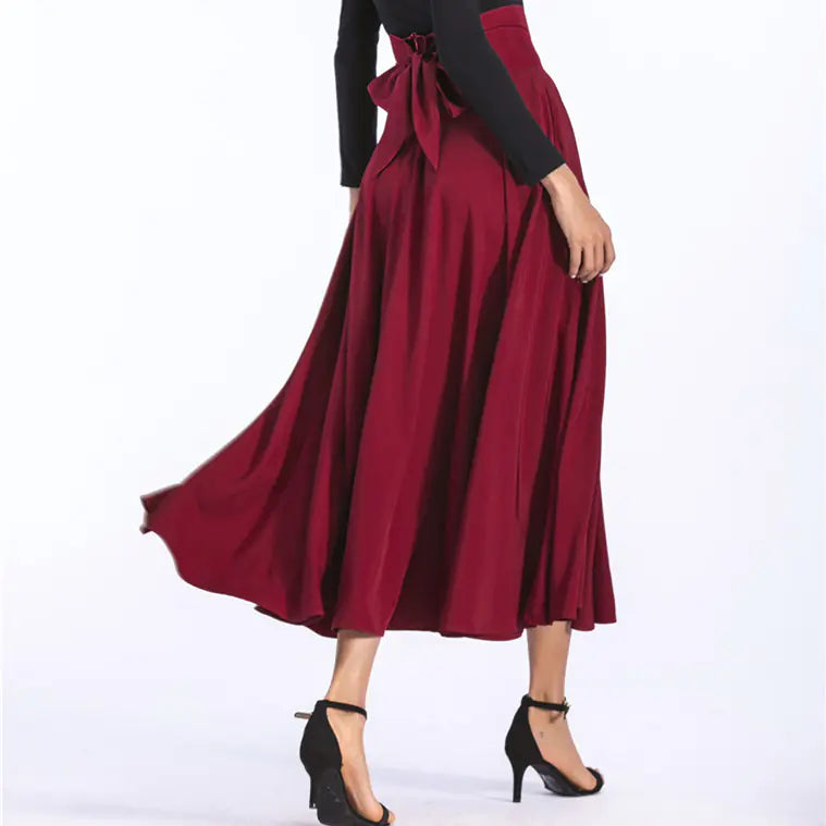 Long A-Line Skirt with Bow - Fashionable Maxi Skirt