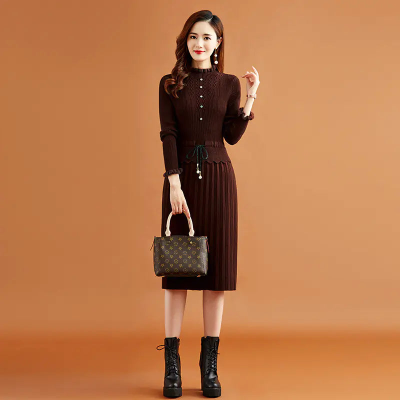 Slim Fit Knitted Sweater Dress for Women - Autumn/Winter